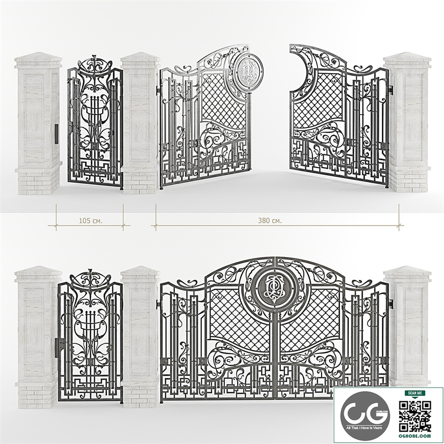 Forged gate with a gate and pillars