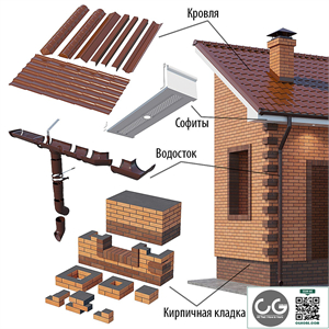 A set of elements for building a brick house