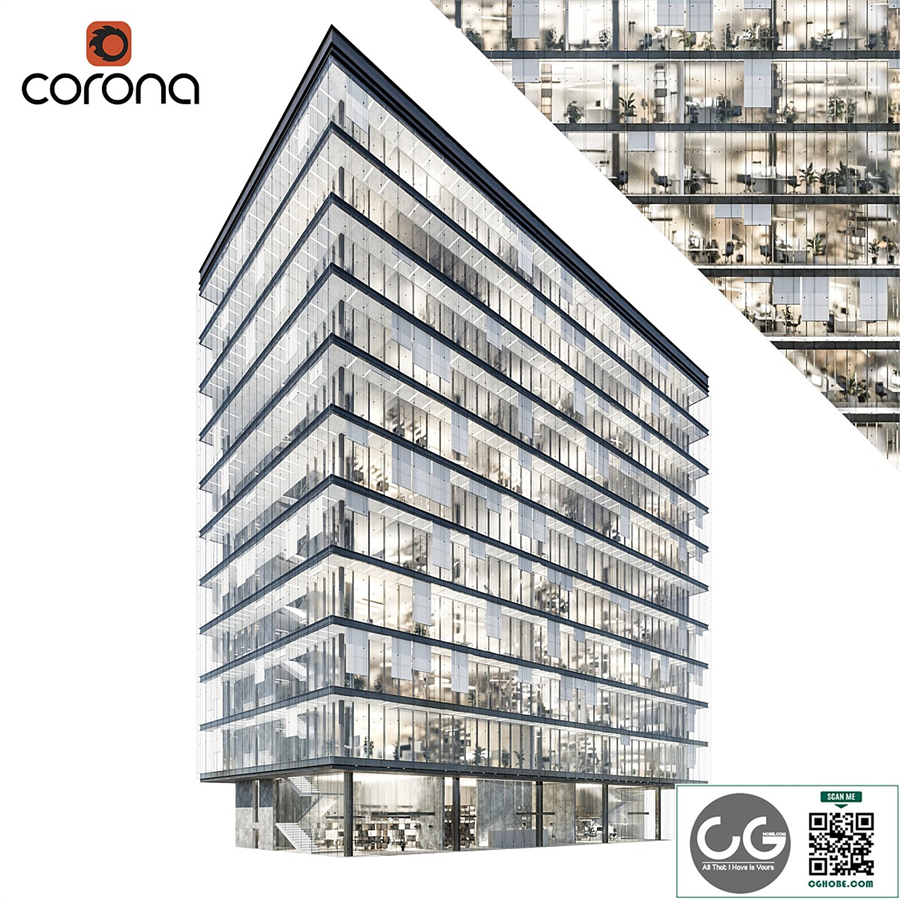 Modern office building 04 | night + interiors
