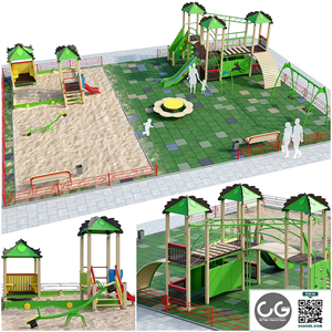 Children playground with a large sandbox