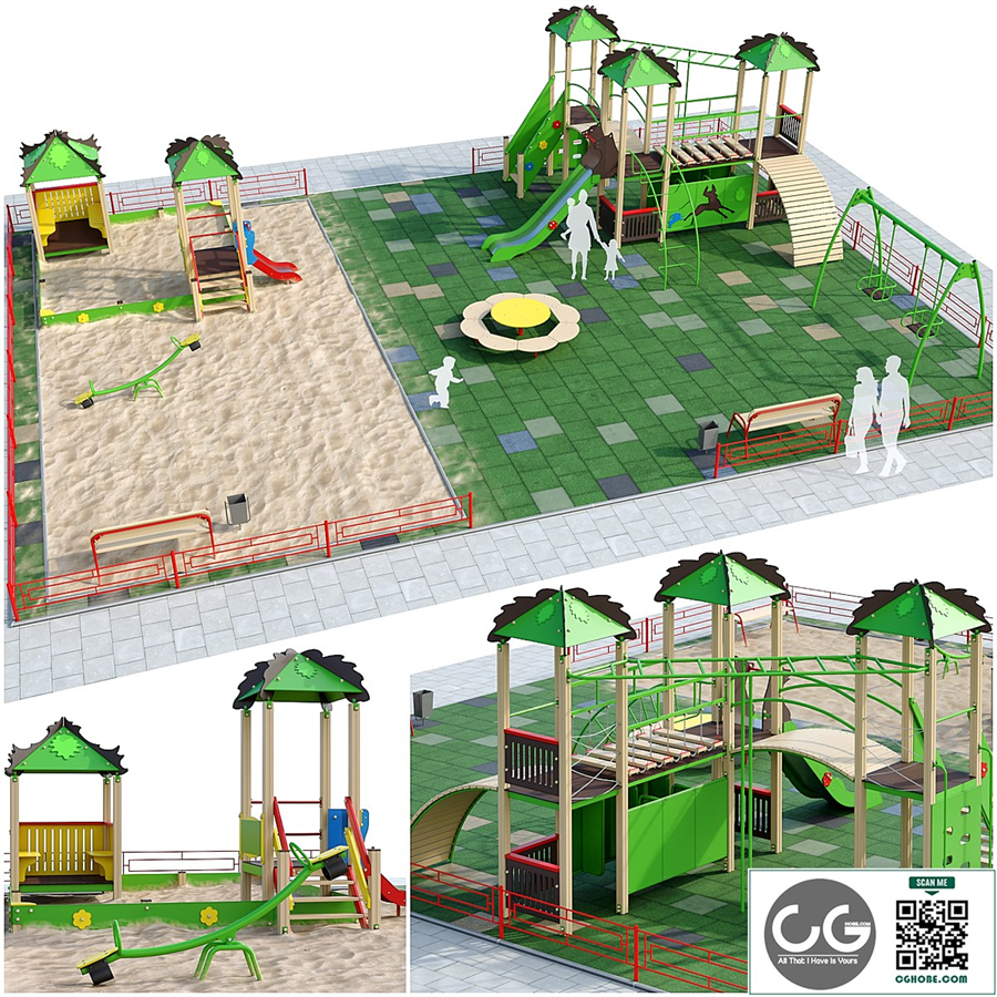 Children playground with a large sandbox