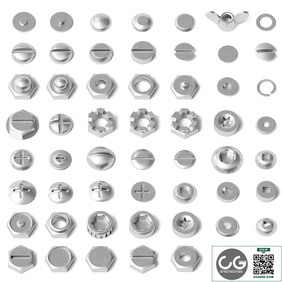 Set of nuts, bolts, washers
