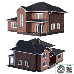 Two-storey brick house with a pitched roof