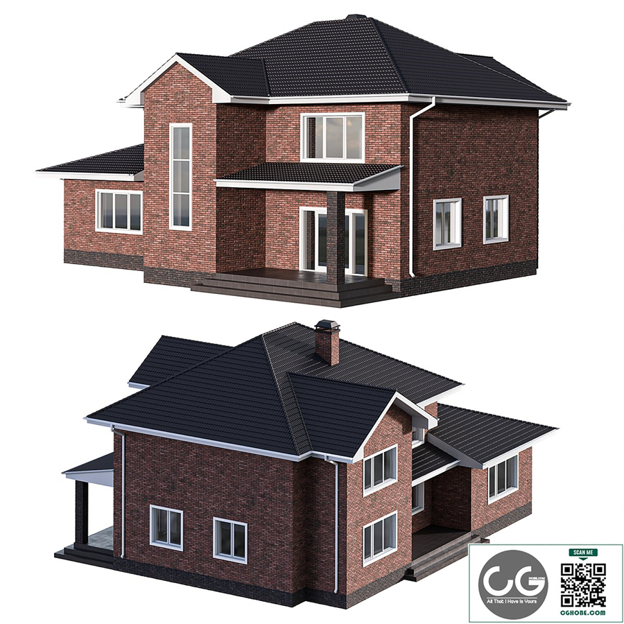 Two-storey brick house with a pitched roof