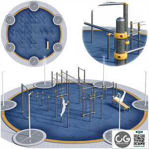 Round sports ground with horizontal bars. Children playground