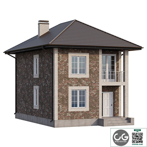 Two-storey brick house with a porch and a balcony - 4 colors