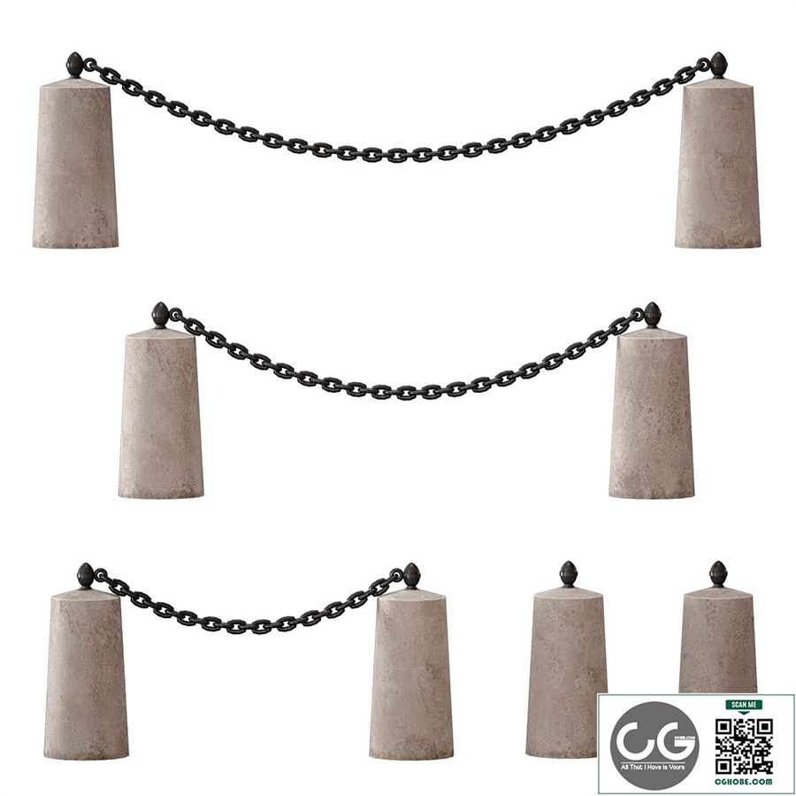 Fencing. Concrete poles with chains.