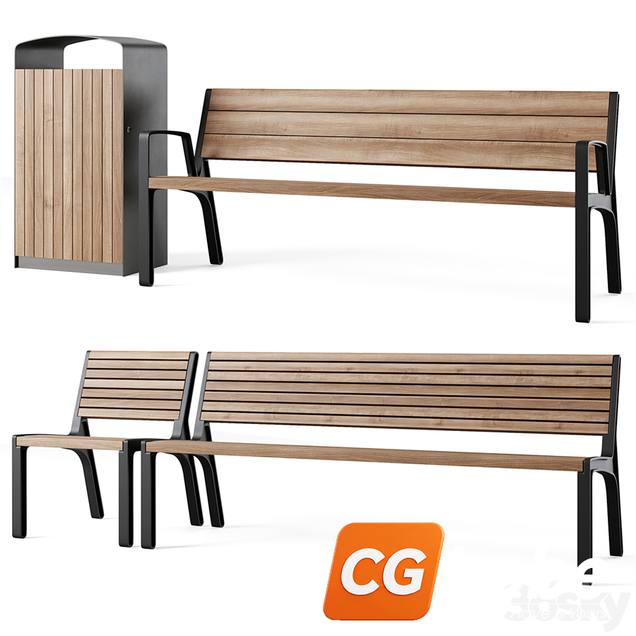 Miela park benches with litter bin Prax by mmcite