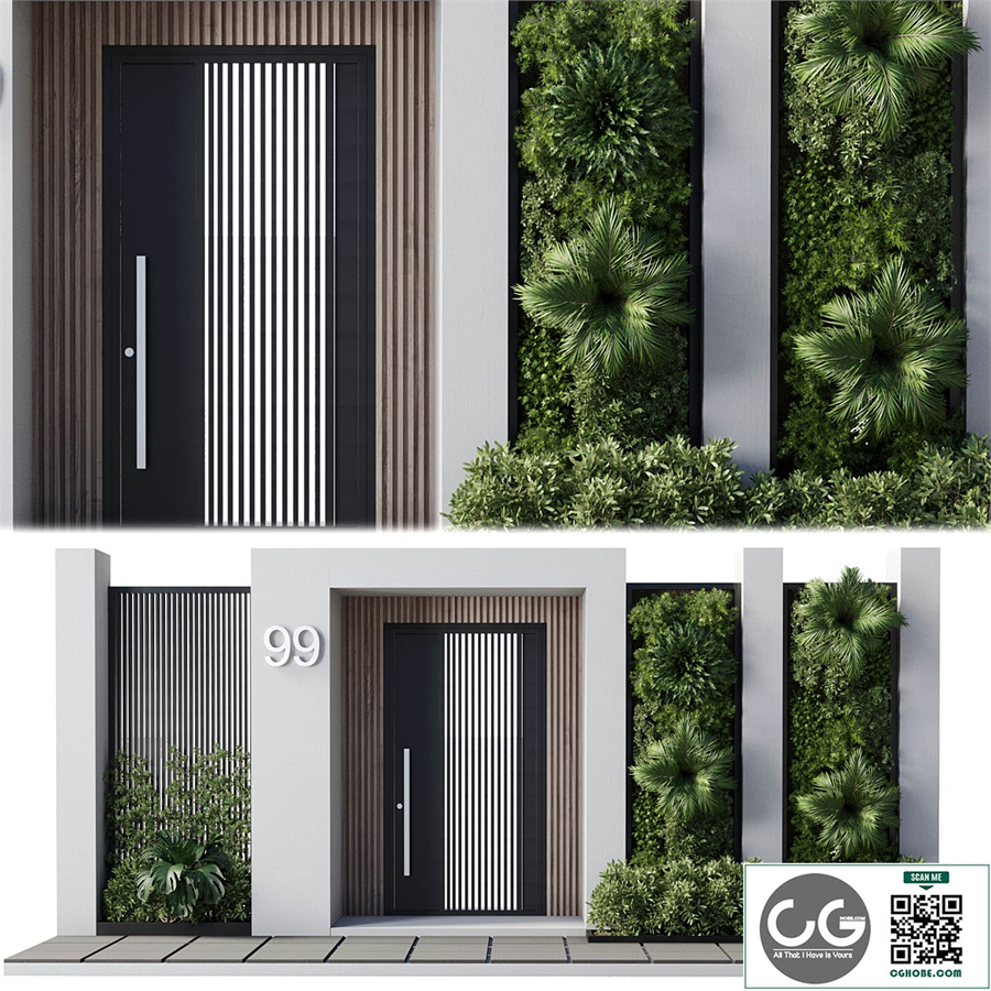 Door outdoor entrance and fence and graden 04