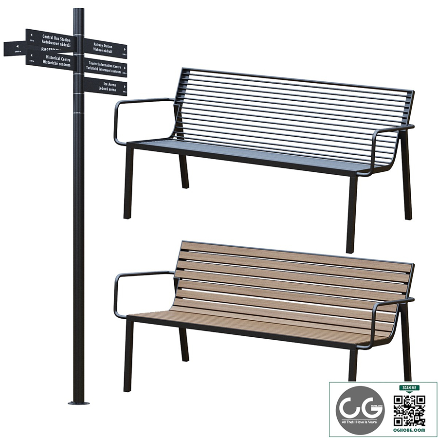 Park Benches, Urn and Direction Signs by mmcite