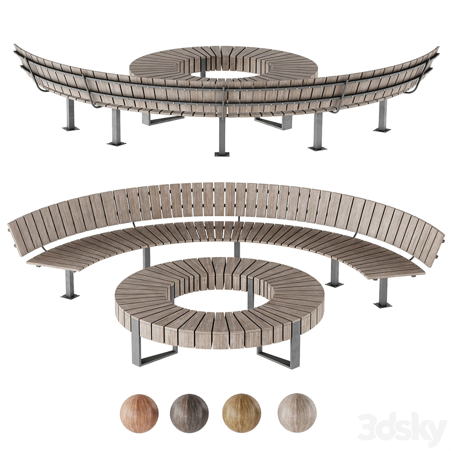 Wooden park bench and trash can LV 002
