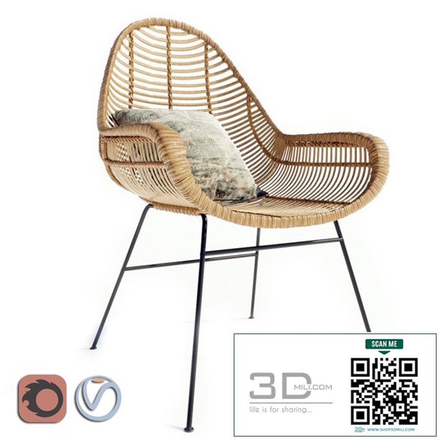 Hübsch rattan chair with metal legs