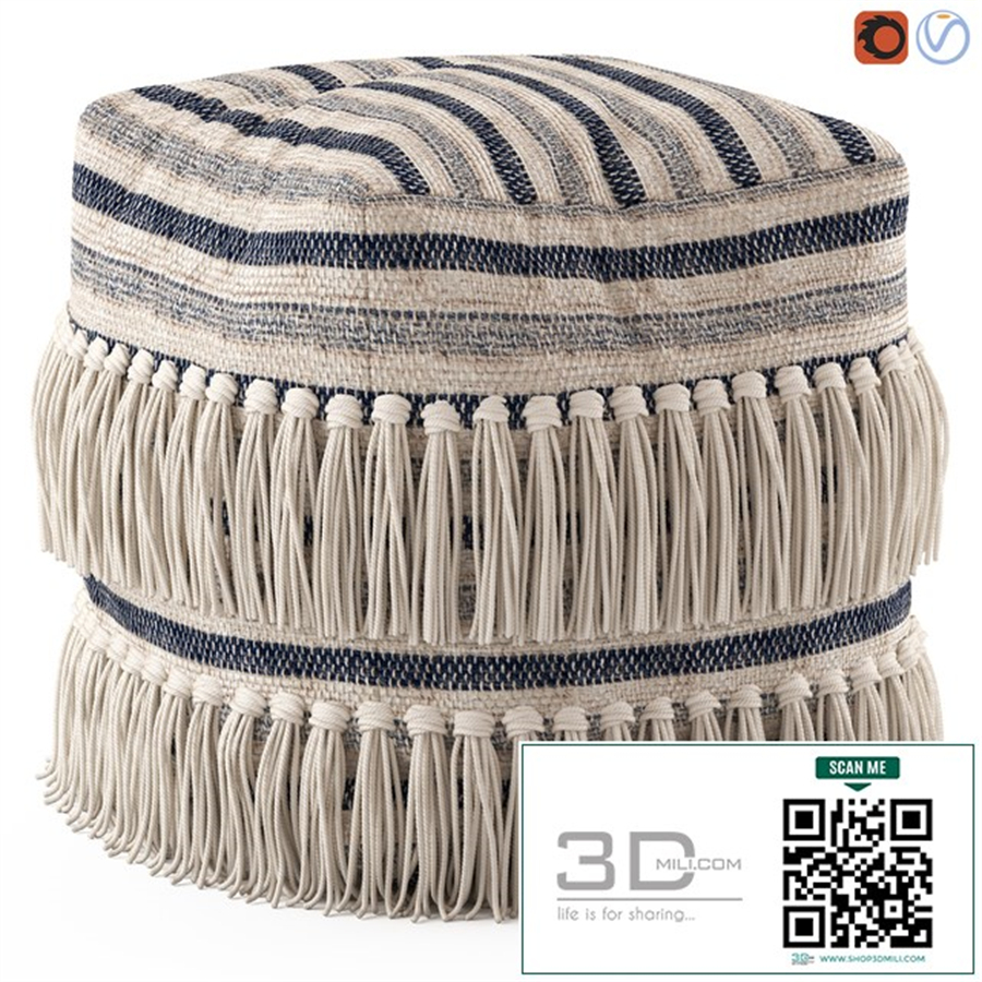 Network Rugs Bone Fringed Wool Ottoman