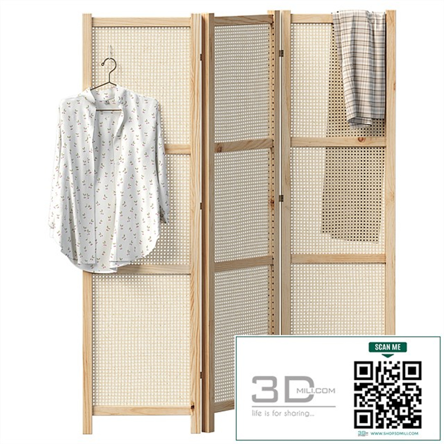Folding screen with rattan weave